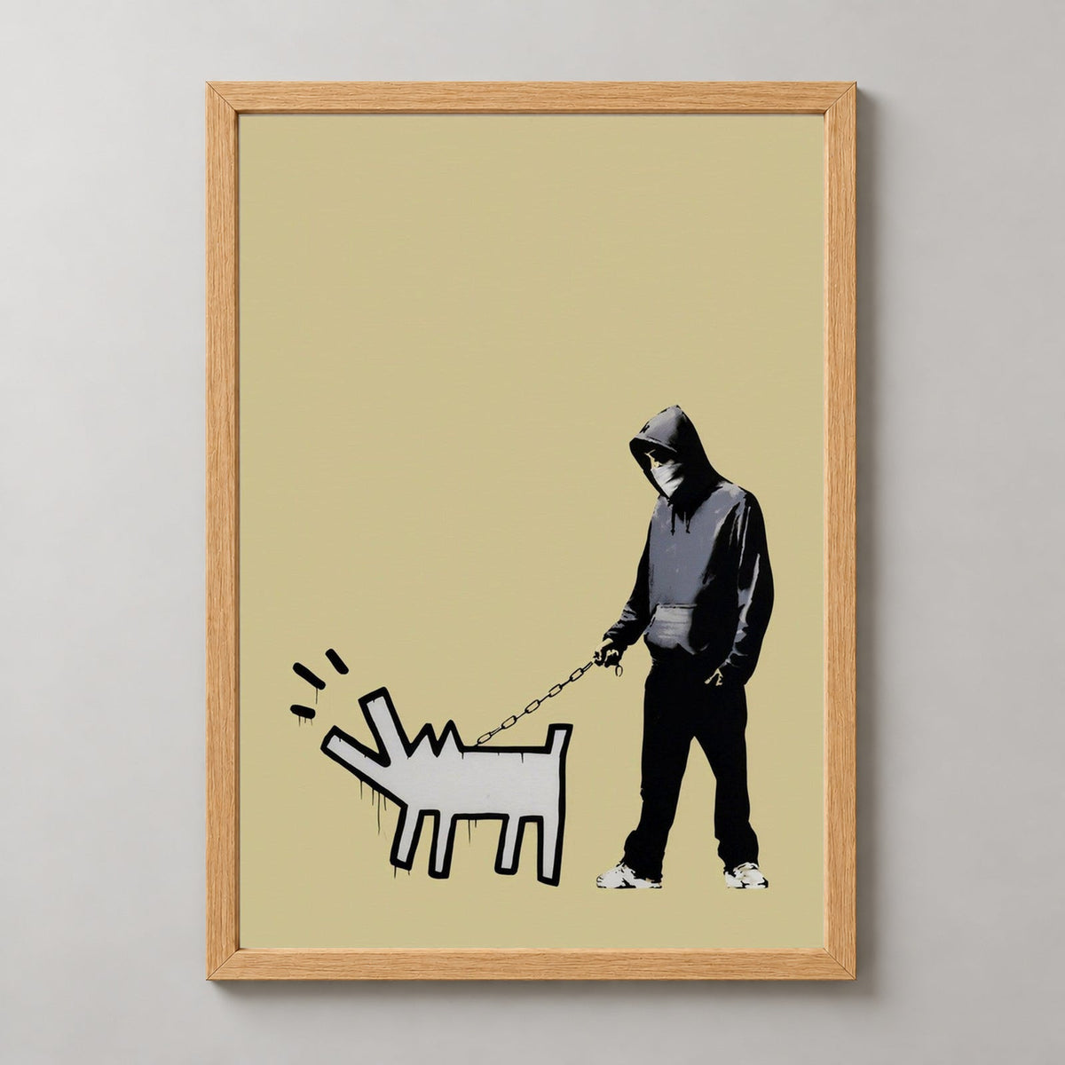 Banksy Choose Your Weapon (Gold), 2010 — realistic natural wood frame studio view