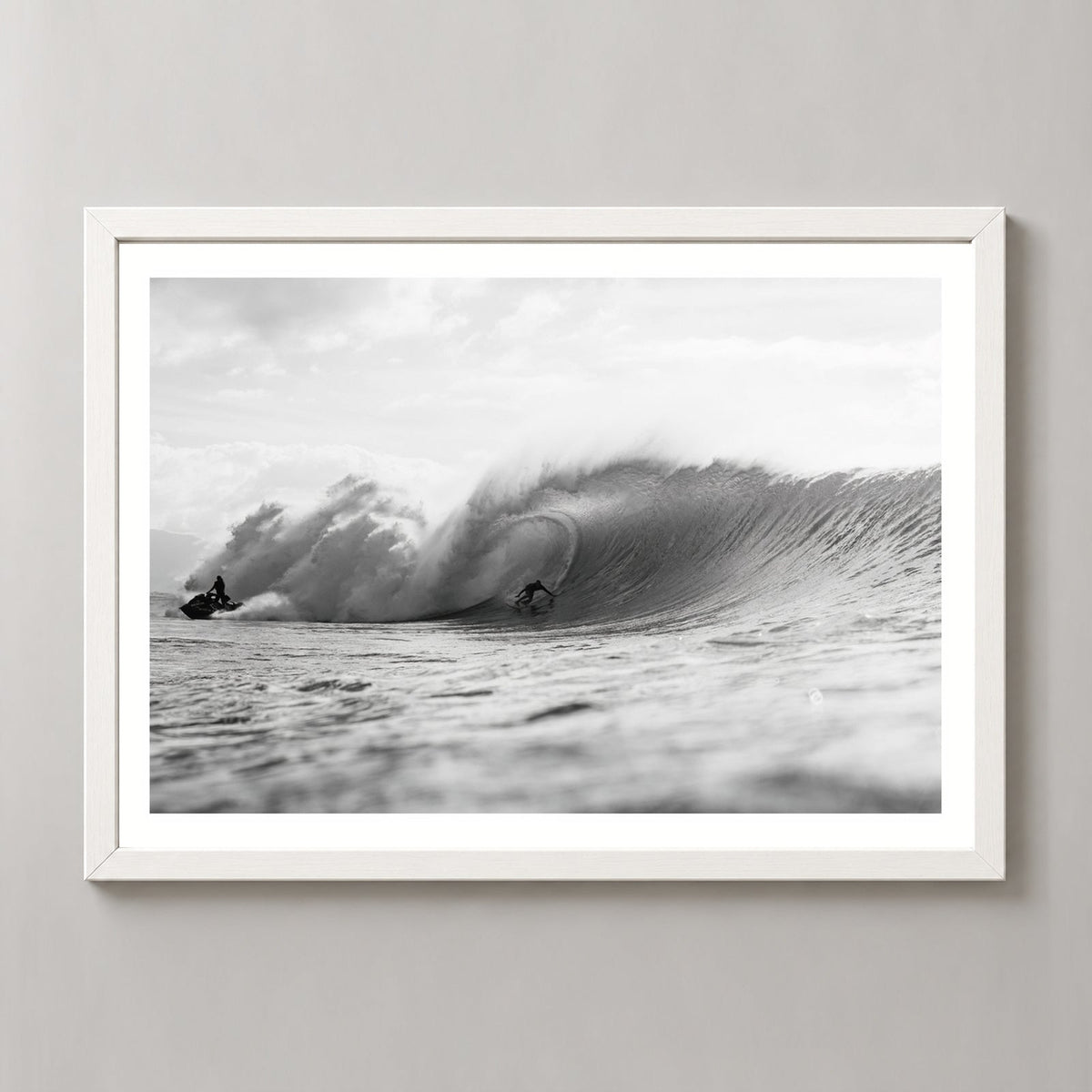 Surfing Big Break | Black and White Photography — realistic white frame studio view