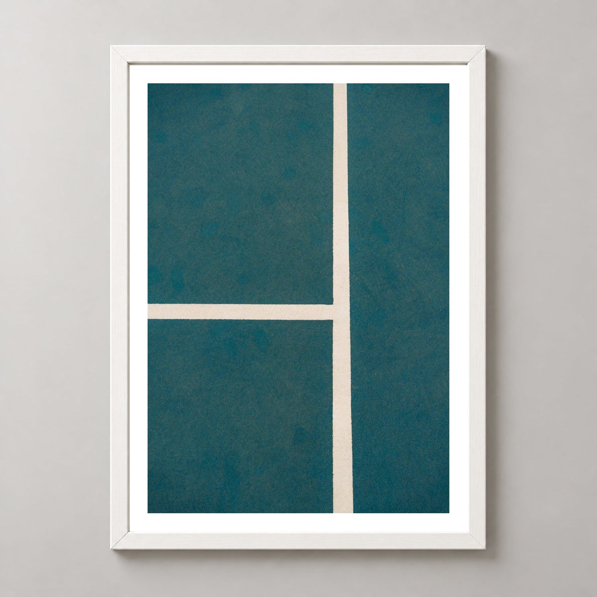 Tennis Court Print | Tennis Lines Intersect | Fine Art Photography — realistic white frame studio view with white border