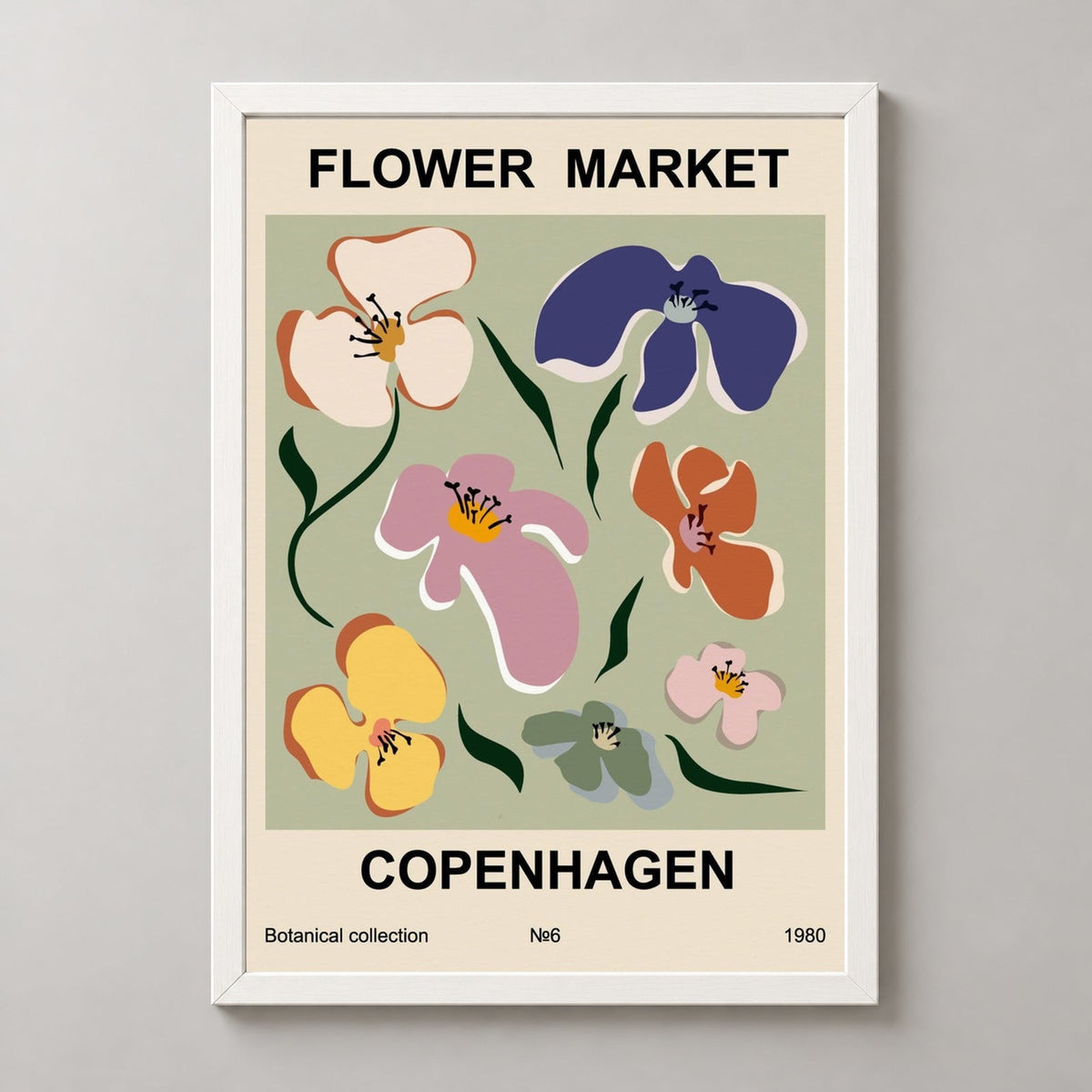 Flower Market Copenhagen 1980 — realistic white frame studio view