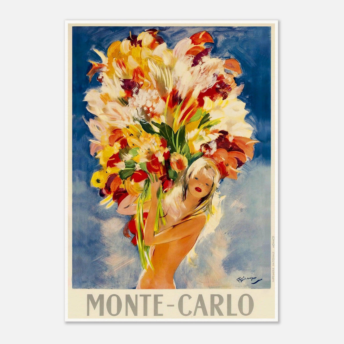 Monte Carlo Bouquet of Flowers Vintage Travel Poster
