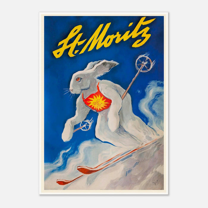 St Moritz Switzerland Vintage Downhill Ski Bunny Poster