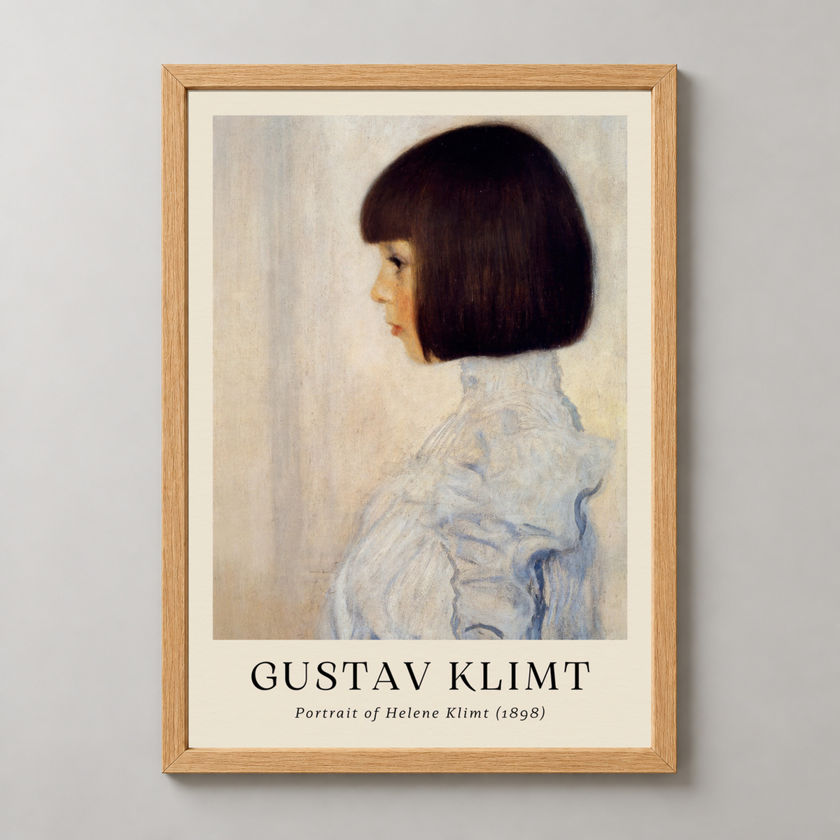 Gustav Klimt's Portrait of Helene Klimt (1898) - Timeless Art Nouveau Print — realistic natural wood frame studio view