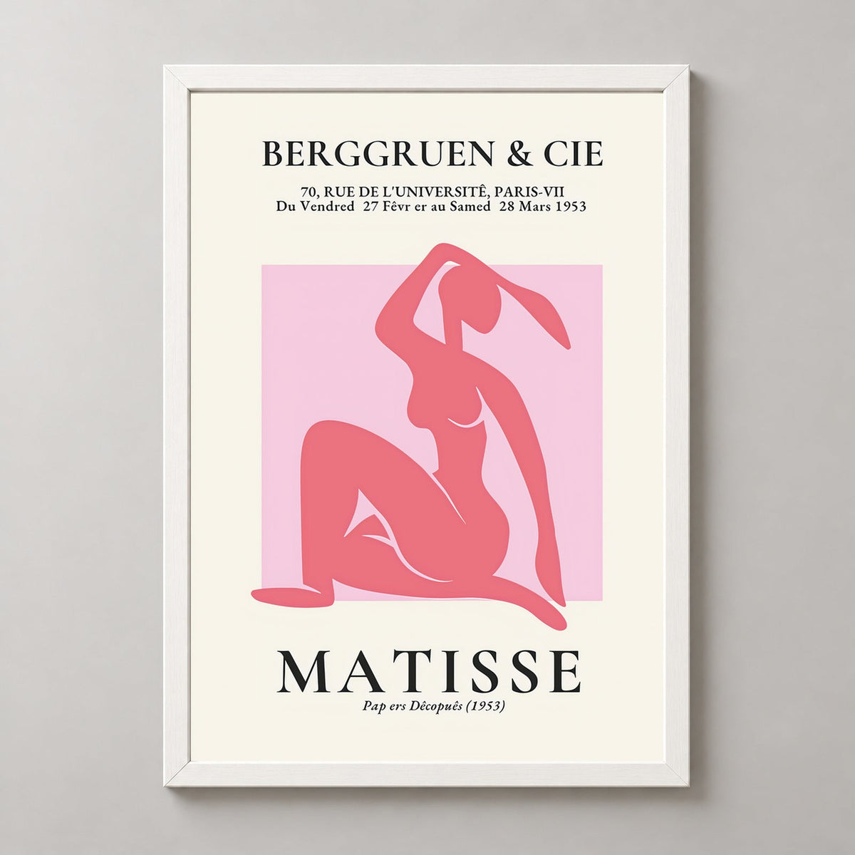 Henri Matisse Vintage Print exhibition at Galerie Berggruen & Cie — realistic white frame studio view