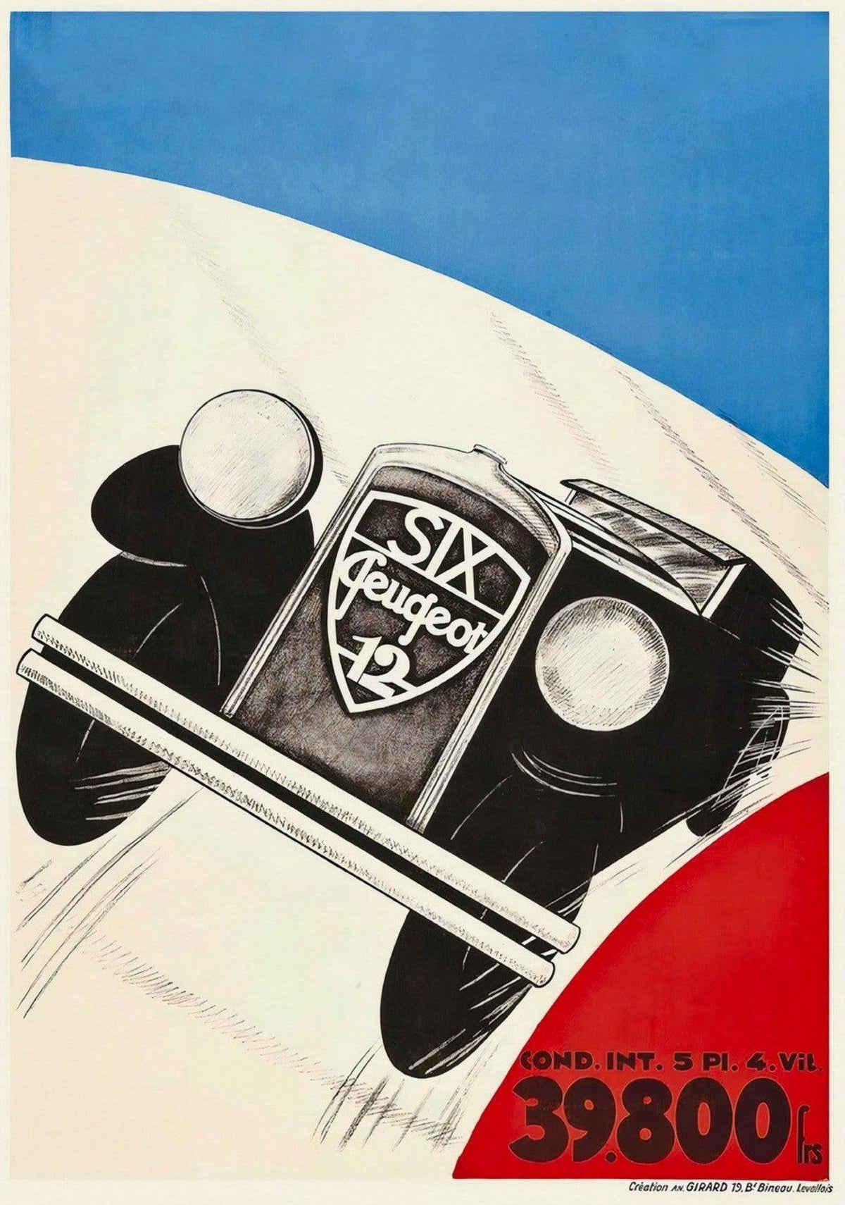 Vintage French Automobile Racing Poster - Tricolour — poster only, complete unframed artwork