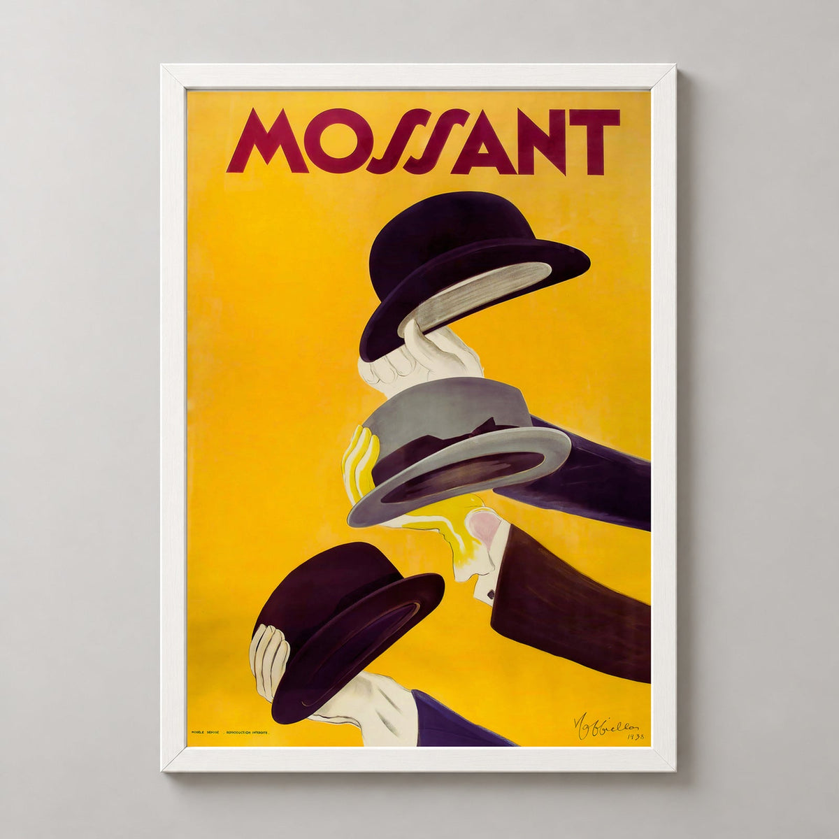 Mossant Hat Company Vintage Advertising Poster - Framed/Unframed — realistic white frame studio view