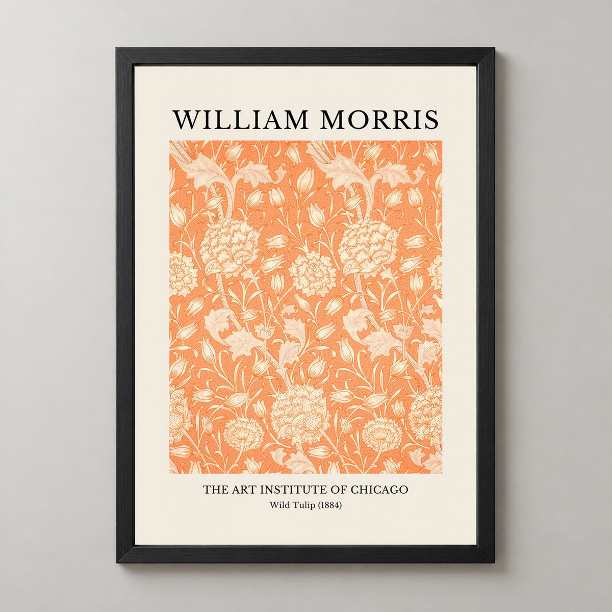 William Morris - The Art Institute of Chicago, Wild Tulip Print (1884) — realistic black frame studio view
