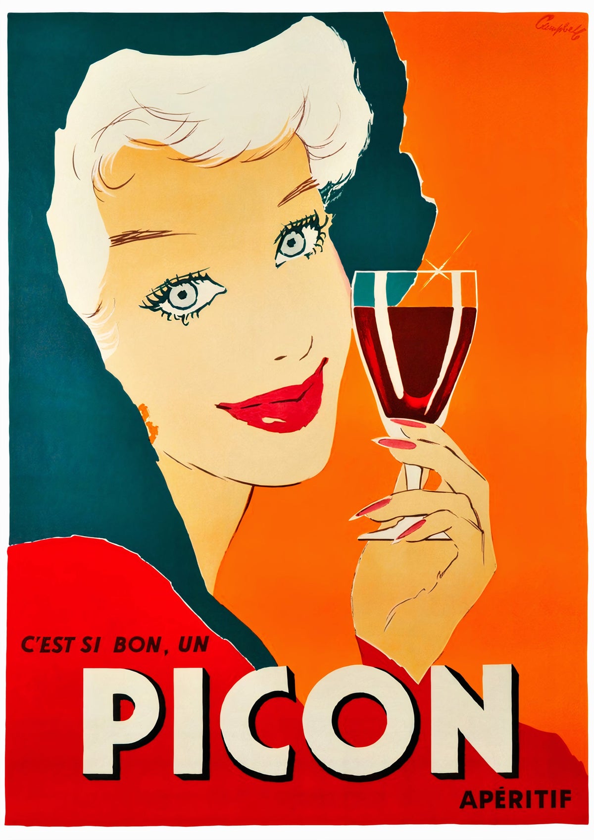 Picon Aperitif French Vintage Advertising Poster by Marcus Campbell — poster only, complete unframed artwork
