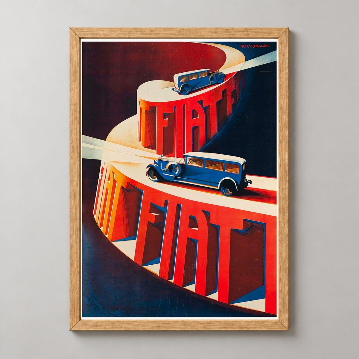 French Vintage Car Poster - Classic Advertisement Art for Home & Office — realistic natural wood frame studio view