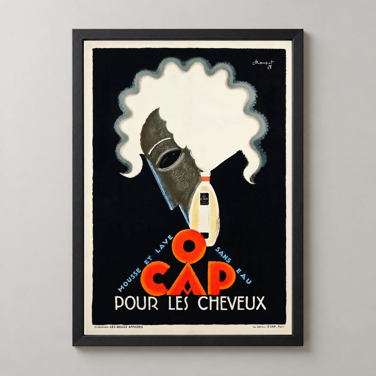 O Cap Pour Les Cheveux Vintage Advertising Poster by Charles Loupot — realistic black frame studio view