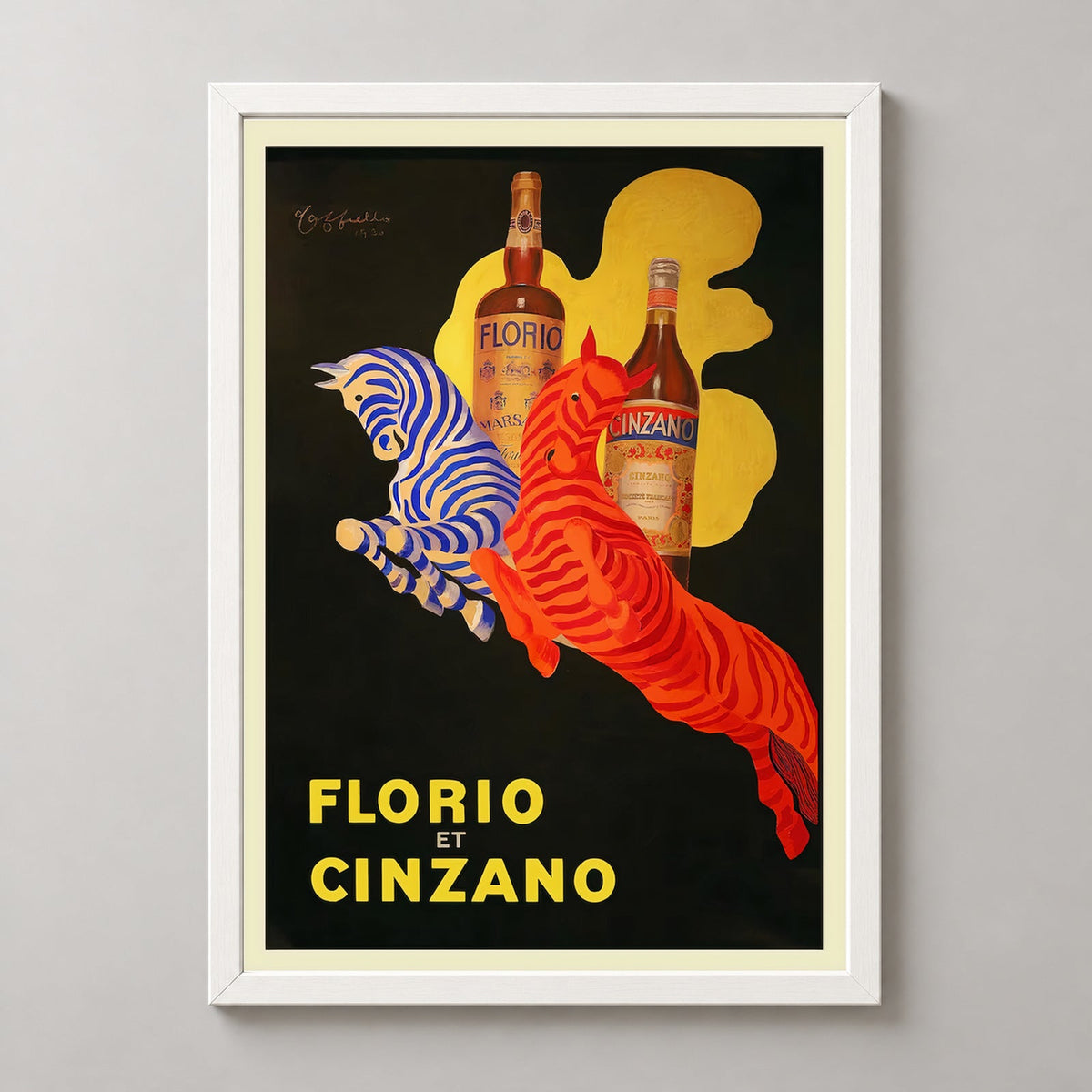 Florio Cinzano Vintage Advertising Poster — realistic white frame studio view
