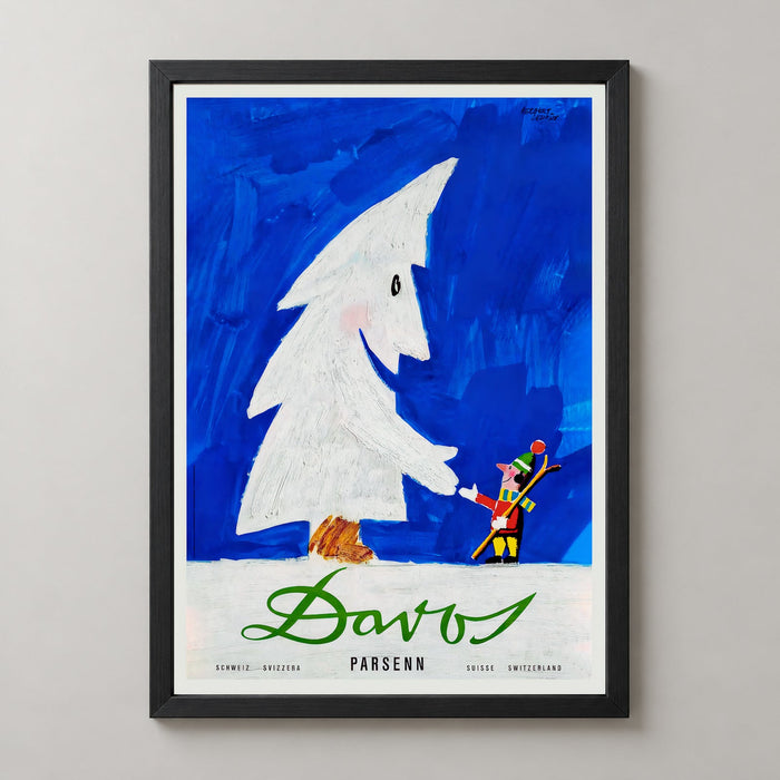 Vintage Ski Poster – Davos Parsenn Schneebaum – Schweizer Alpen Erinnerungsstücke