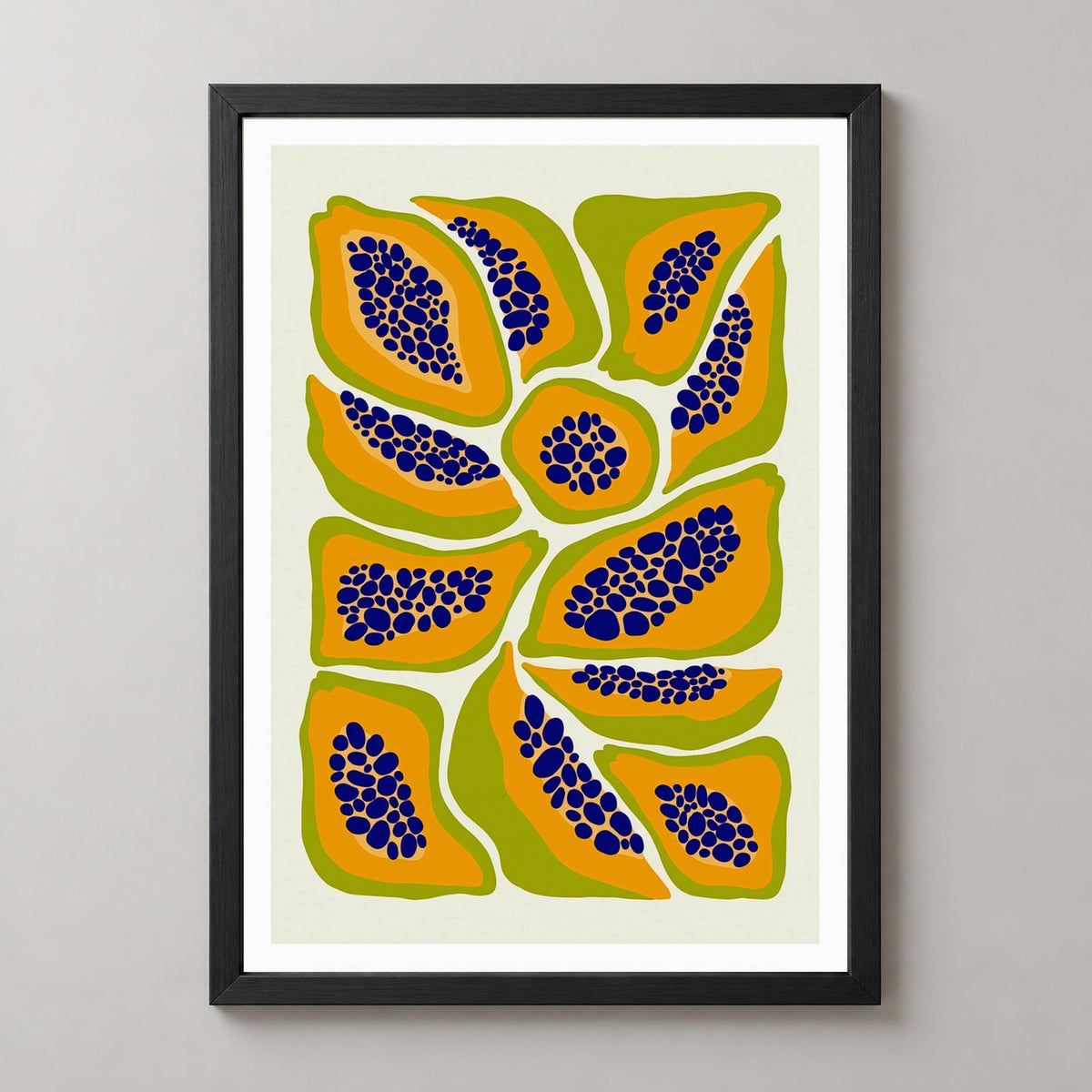 Papaya Print  | Abstract Fruit Collection | Kitchen Wall Art — realistic black frame studio view