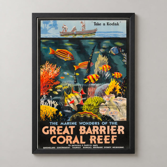 Great Barrier Coral Reef Queensland Australia Vintage Travel Poster by Percy Trompf