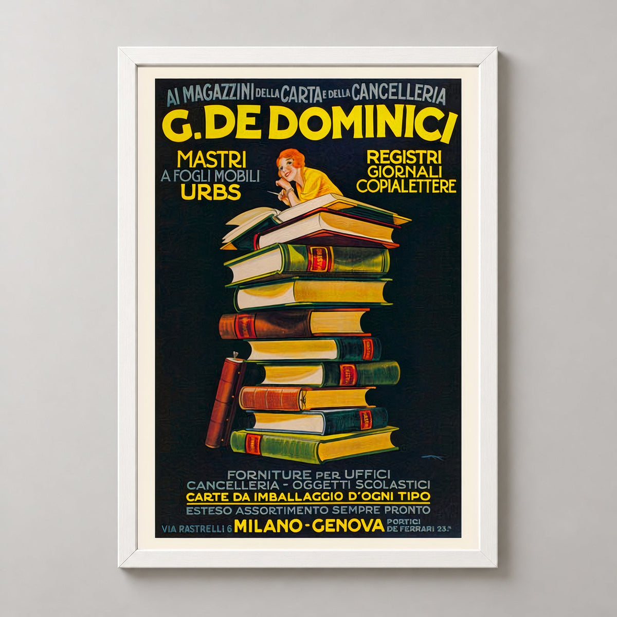 Vintage Advertising Poster - G. De Dominici Books - Framed/Unframed — realistic white frame studio view