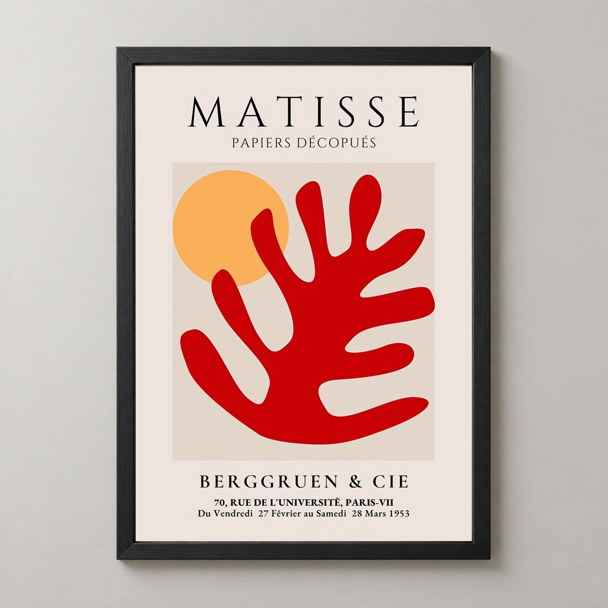 Henri Matisse Red Leaf Exhibition Print at Berggruen & Cie — realistic black frame studio view