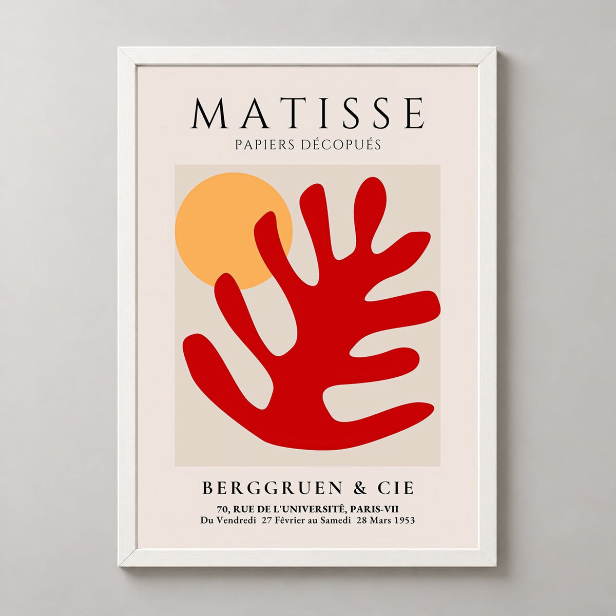 Henri Matisse Red Leaf Exhibition Print at Berggruen & Cie — realistic white frame studio view