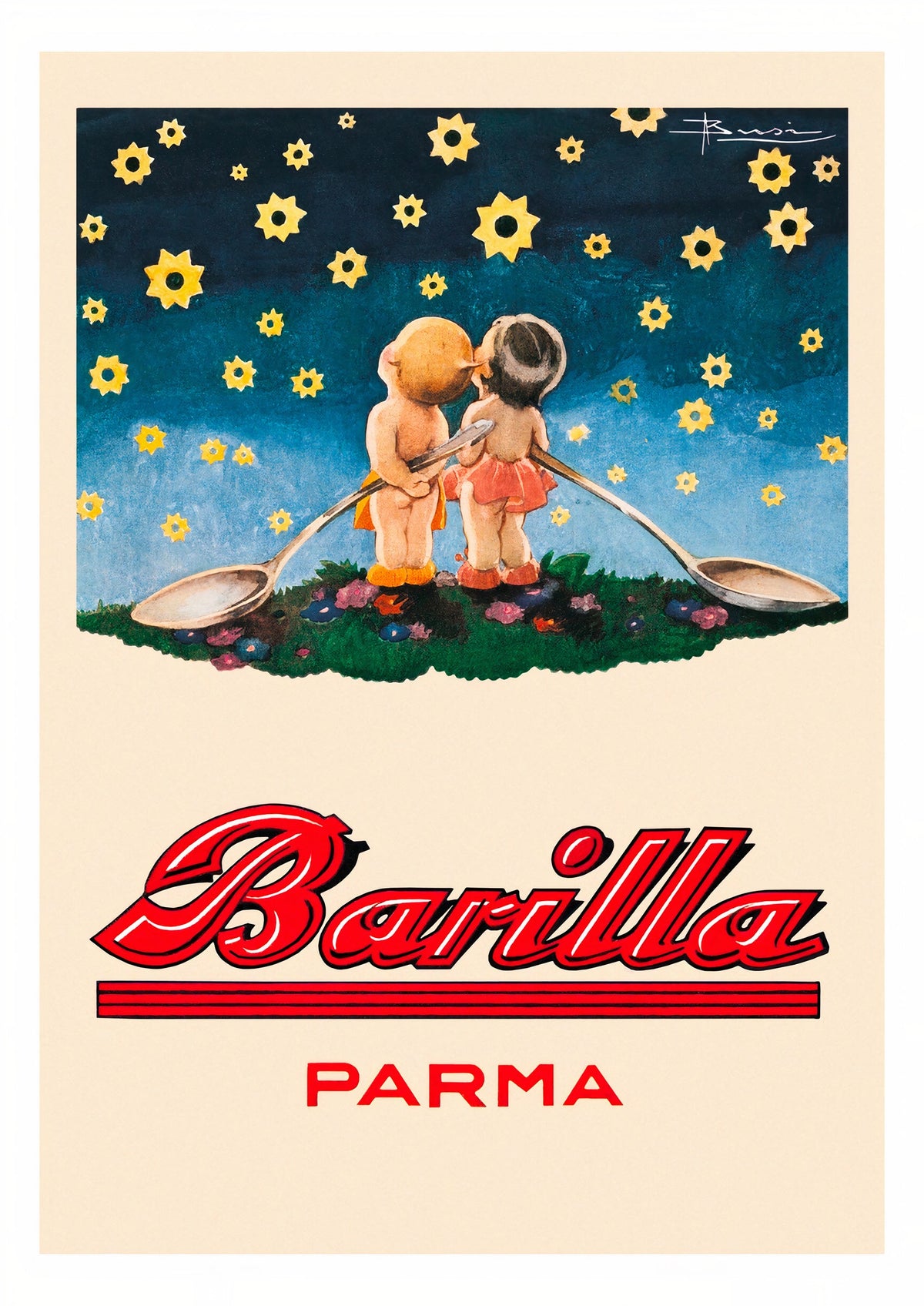 Barilla Parma Star Gazing Vintage Advertising Poster — poster only, complete unframed artwork