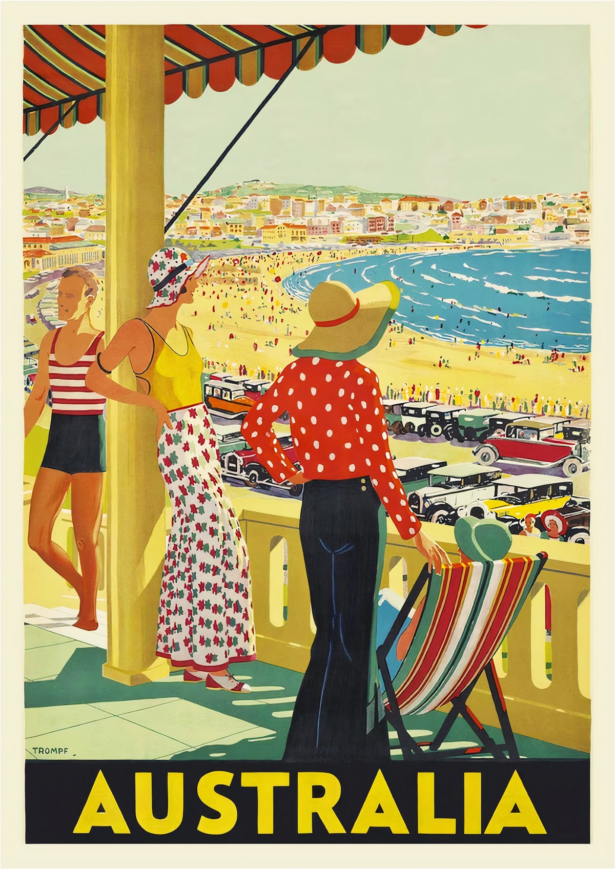 Bondi Beach Summer Vintage Australian Travel Poster — poster only, complete unframed artwork