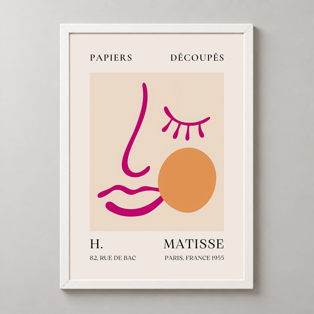 Papiers Découpés Pink Face by H. Matisse Print (1955) — realistic white frame studio view