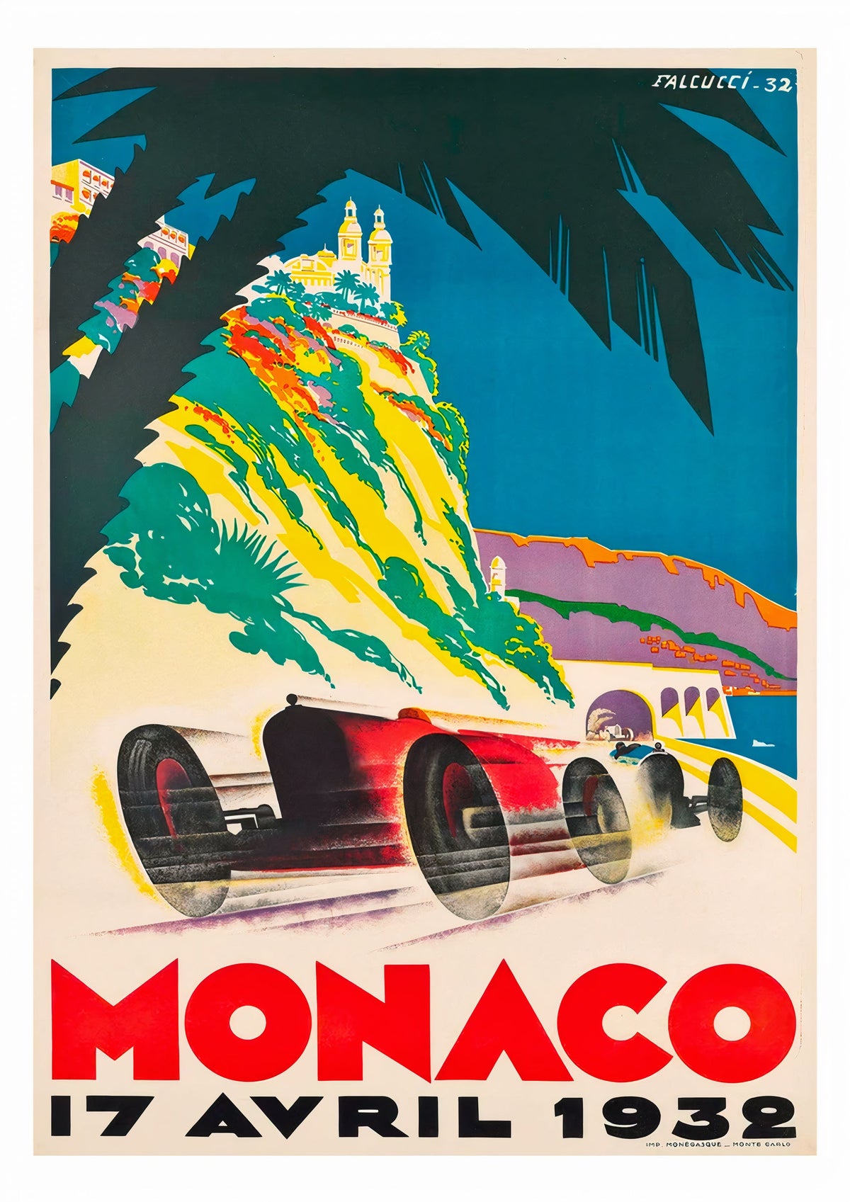 Monaco Grand Prix Racing F1 1932 Vintage Racing Poster — poster only, complete unframed artwork