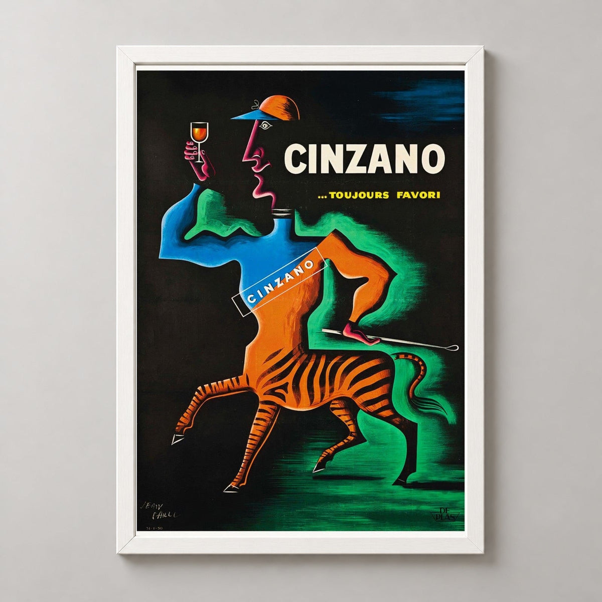 Cinzano Toujours Favori, 1950 - Vintage Alcohol Poster — realistic white frame studio view
