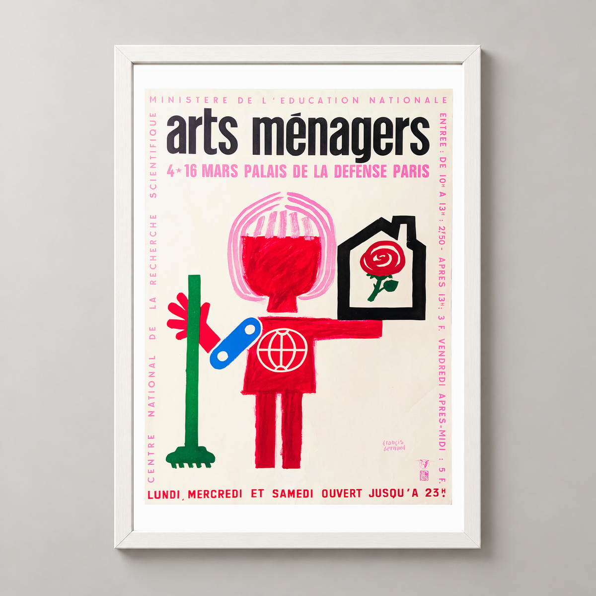 Arts Ménagers - Vintage French Advertising Poster by Francis Bernard — realistic white frame studio view