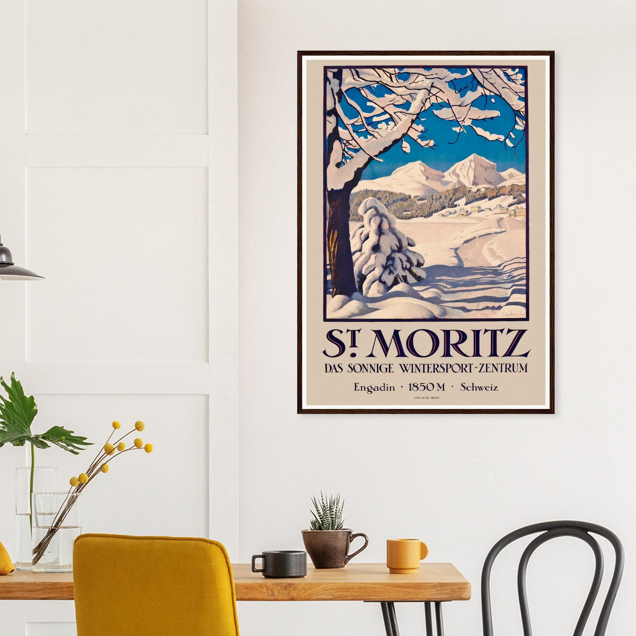 St. Moritz Engadin 1850m Switzerland Winter Sports Vintage Travel Post