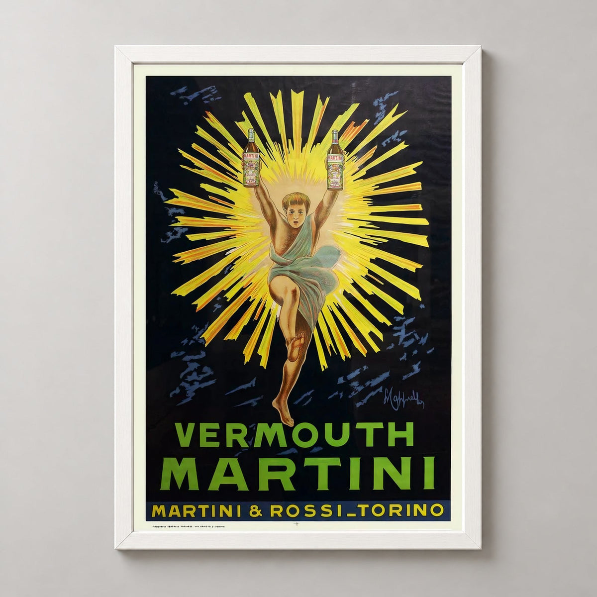Vermouth Martini Rossi Torino Vintage Advertising Poster — realistic white frame studio view
