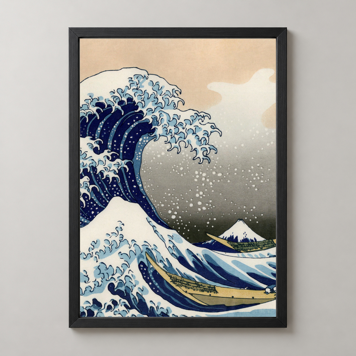 Katsushika Hokusai The Great Wave off Kanagawa — realistic black frame studio view