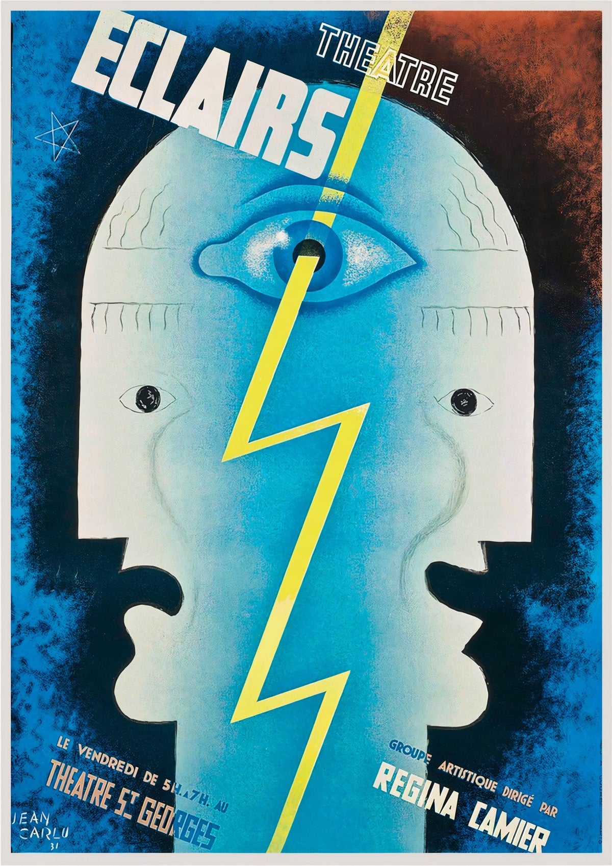 Theatre Eclairs 1929 Vintage Advertising Poster by Jean Carlu — poster only, complete unframed artwork