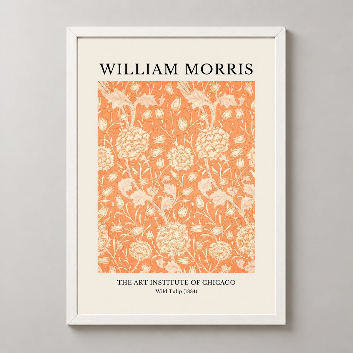 William Morris - The Art Institute of Chicago, Wild Tulip Print (1884) — realistic white frame studio view
