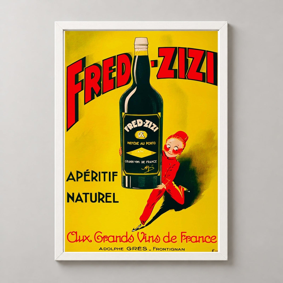 Fred Zizi Apertif Vintage Advertising Poster (1932) — realistic white frame studio view
