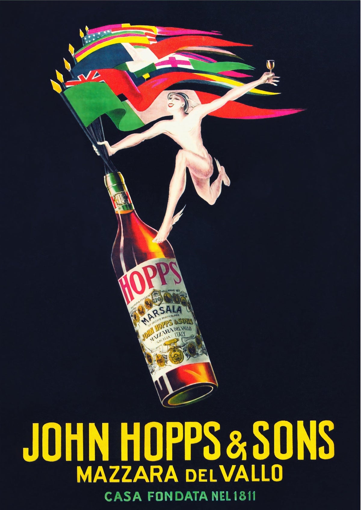 John Hopps and Sons Mazzara Del Vallo Vintage Advertising Poster — poster only, complete unframed artwork