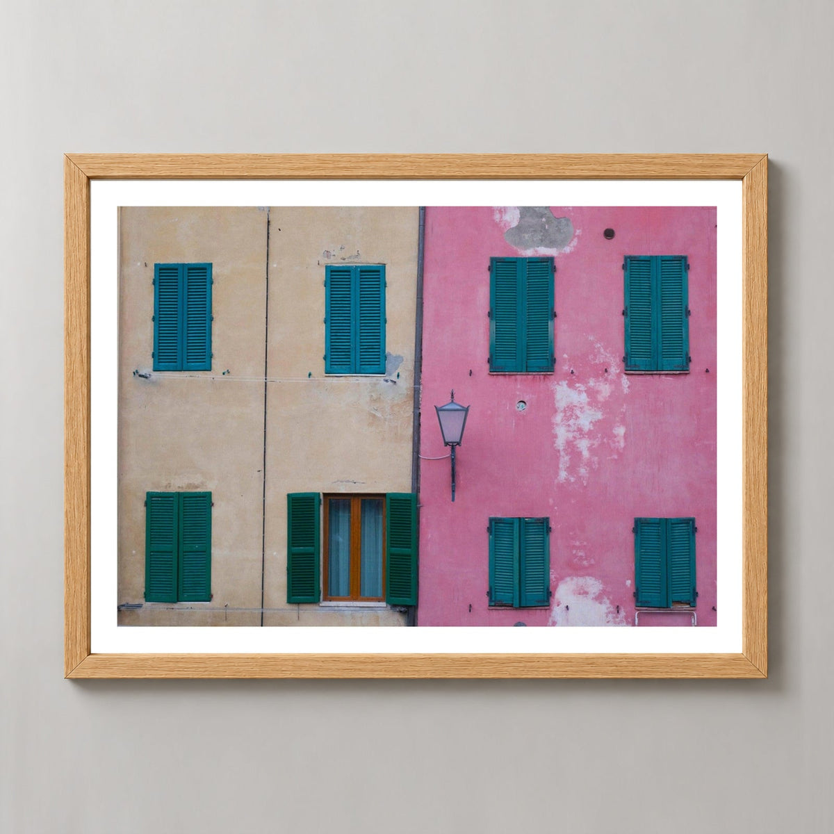 Siena Old Building Walls — realistic natural wood frame studio view with white border