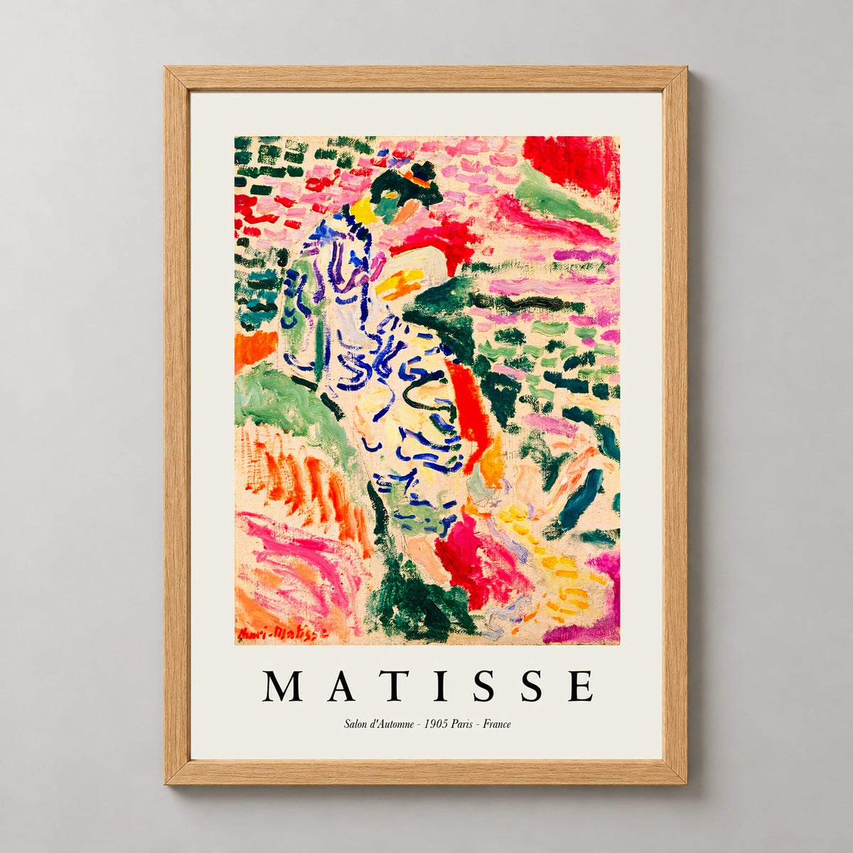 La Japonaise, Henri Matisse Print — realistic natural wood frame studio view