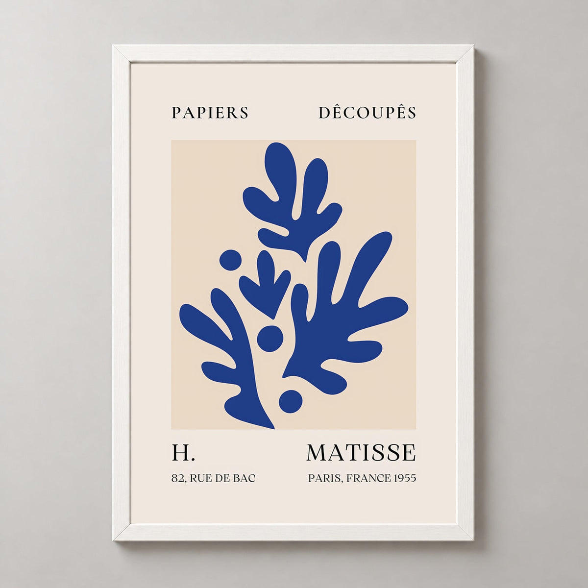 Papiers Découpés H. Matisse Blue Foliage Print II (1955) — realistic white frame studio view