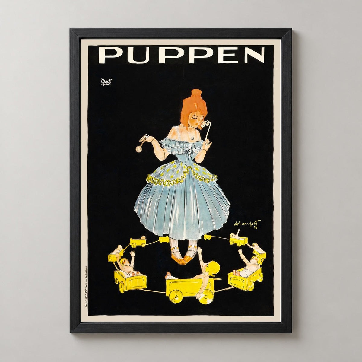 Puppen Dolls Vintage Advertising Poster - Framed/Unframed — realistic black frame studio view