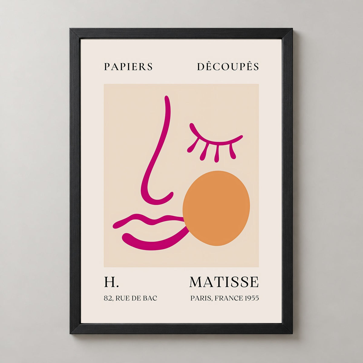 Papiers Découpés Pink Face by H. Matisse Print (1955) — realistic black frame studio view