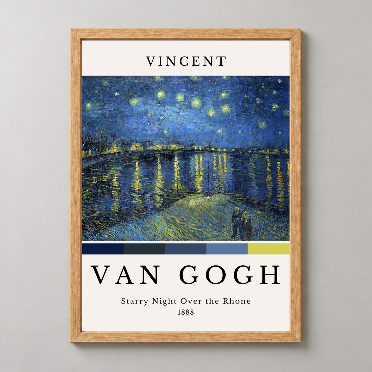 Vincent van Gogh Starry Night Over the Rhone — realistic natural wood frame studio view