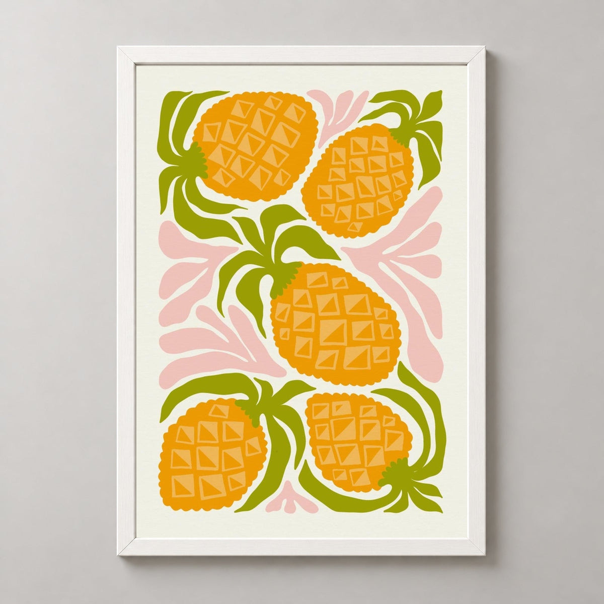 Pineapple Print  | Abstract Fruit Collection | Kitchen wall art — realistic white frame studio view