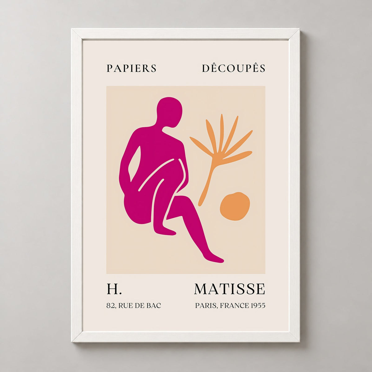 Papiers Découpés H. Matisse Print Pink Silhouette (1955) — realistic white frame studio view