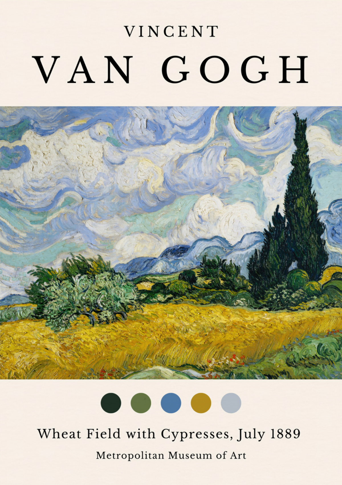 Van Gogh's Wheat Field with Cypresses - Post-Impressionist Art Print — poster only, complete unframed artwork