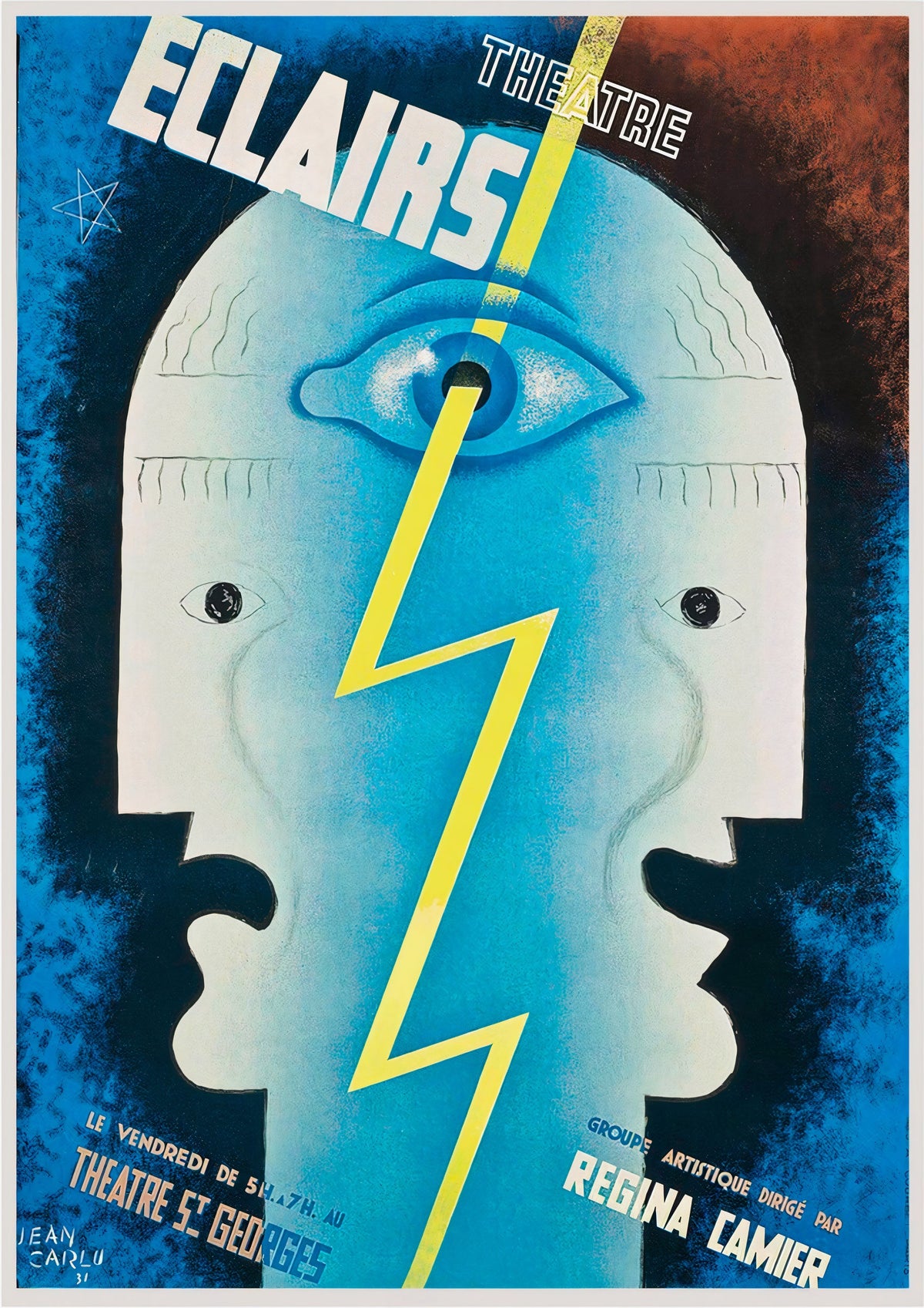 Theatre Eclairs 1929 Vintage Advertising Poster by Jean Carlu — poster only, complete unframed artwork
