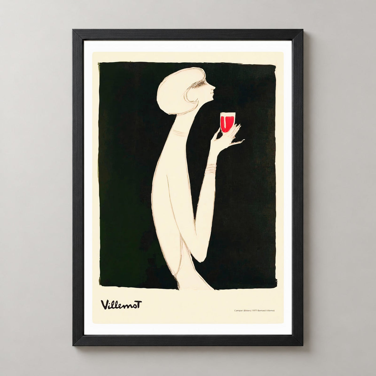 Campari (Bitter) 1977 Vintage Poster | Bernard Villemot — realistic black frame studio view