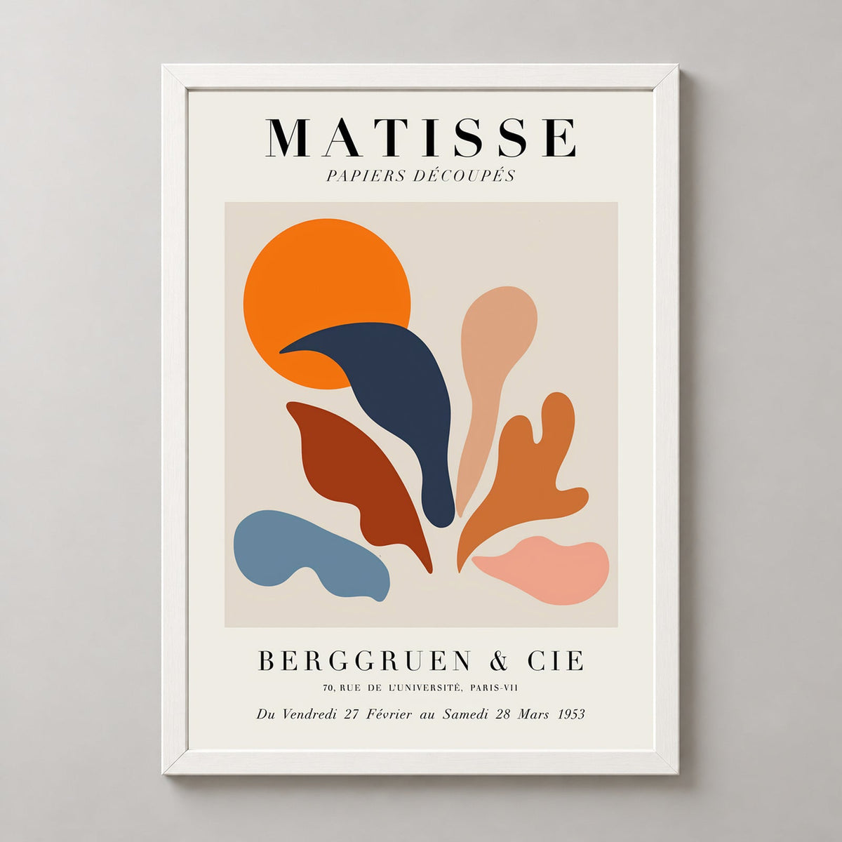 Coral Over Sun, Modernist Henri Matisse Print — realistic white frame studio view