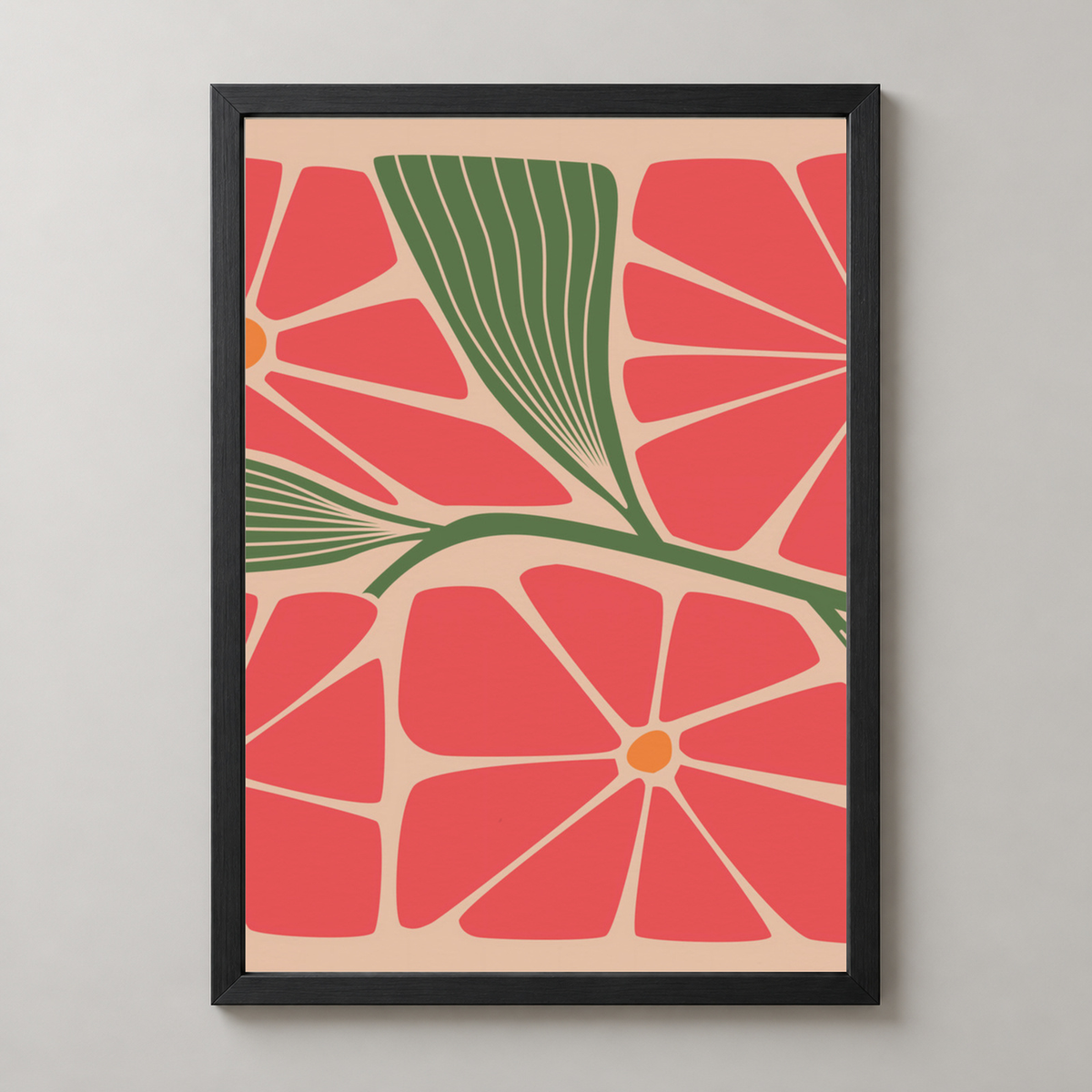 Vibrant Floral Art Print by Steve Simpson - Modern Abstract Flower Design — realistic black frame studio view