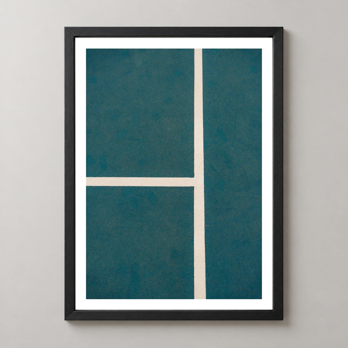 Tennis Court Print | Tennis Lines Intersect | Fine Art Photography — realistic black frame studio view with white border