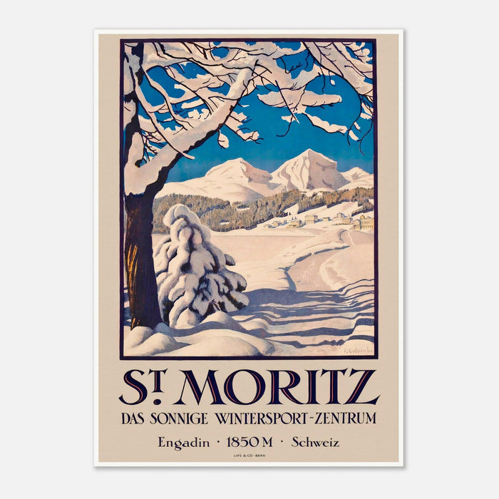 St. Moritz Engadin 1850m Switzerland Winter Sports Vintage Travel Poster