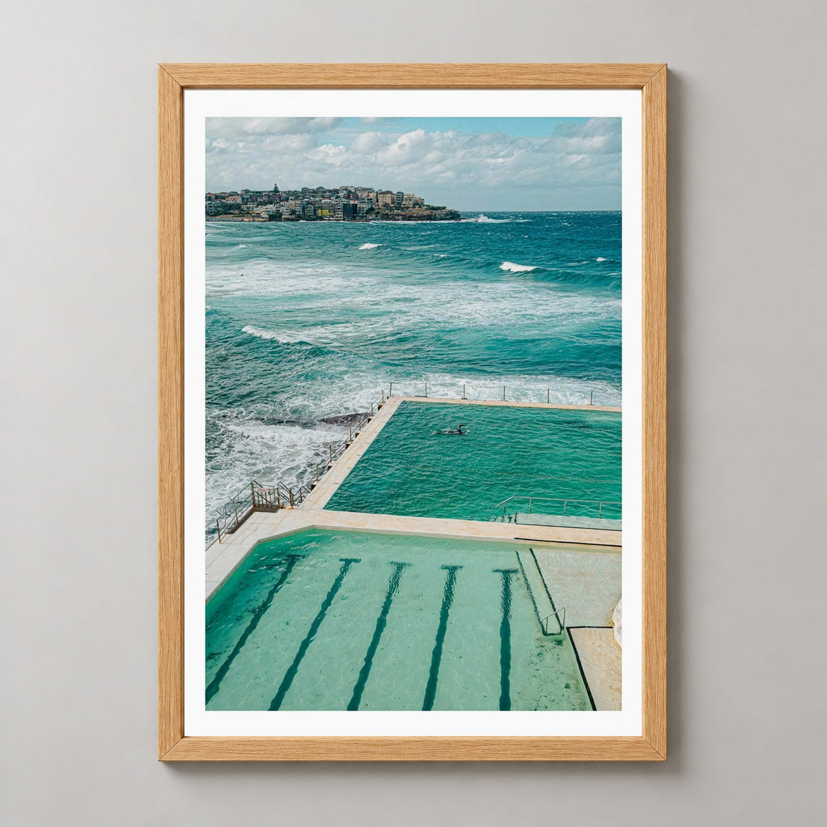 Bondi Beach | Bondi Icebergs Swimming Pool | Fine Art Photography — realistic natural wood frame studio view